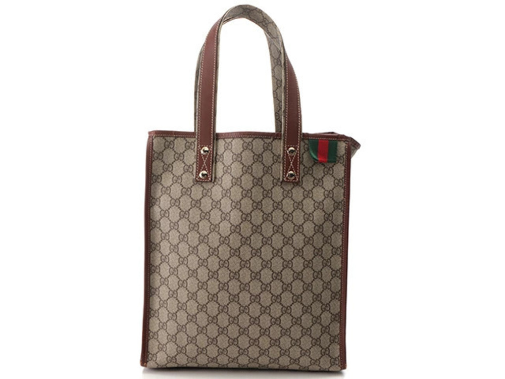 Gucci GG Supreme Tote Bag Leather Beige Cream Brown